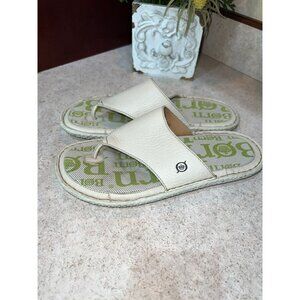Born Ladies Ivory Leather Sporty Flip Flops Size 8